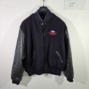 Vintage 90's Holloway Ford Racing Leather and Wool Varsity Jacket!